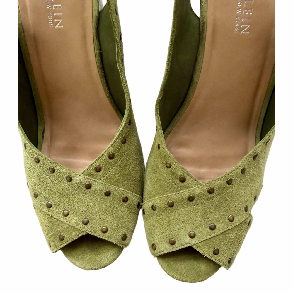 Vintage Anne Klein NY Suede Size 10 Olive Green Studded Wedge High Heel Sandals - Picture 5 of 15